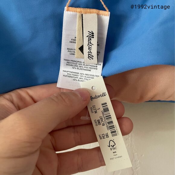 NWT Madewell Scrunchy Strap Mid-Rise Bikini Set Ornamental Blue | Size L - Picture 5 of 7